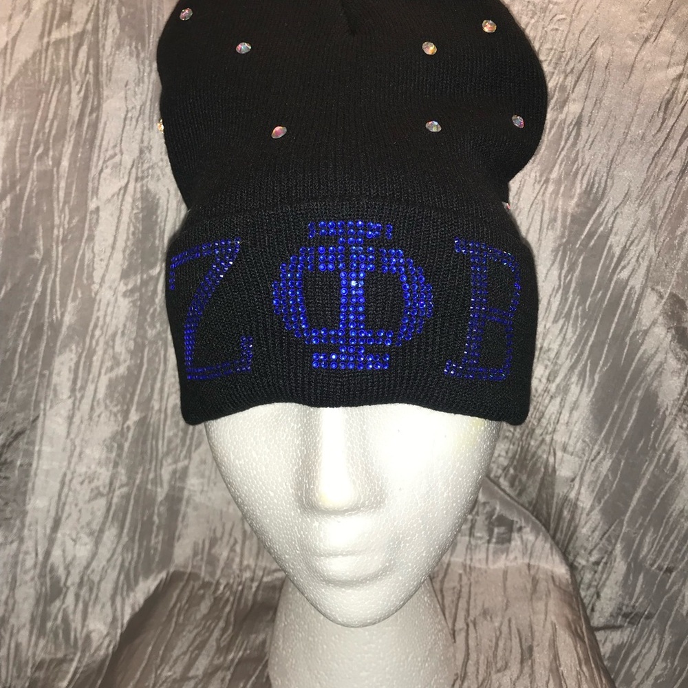 Black Beanie with Blue Bling Embellishments (ZETA)